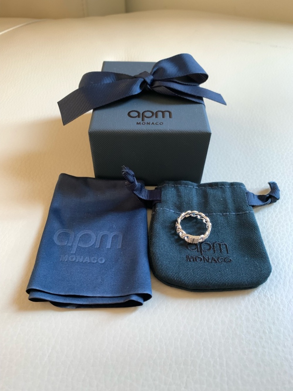 APM Monaco Silver Braided Ring with Crystals